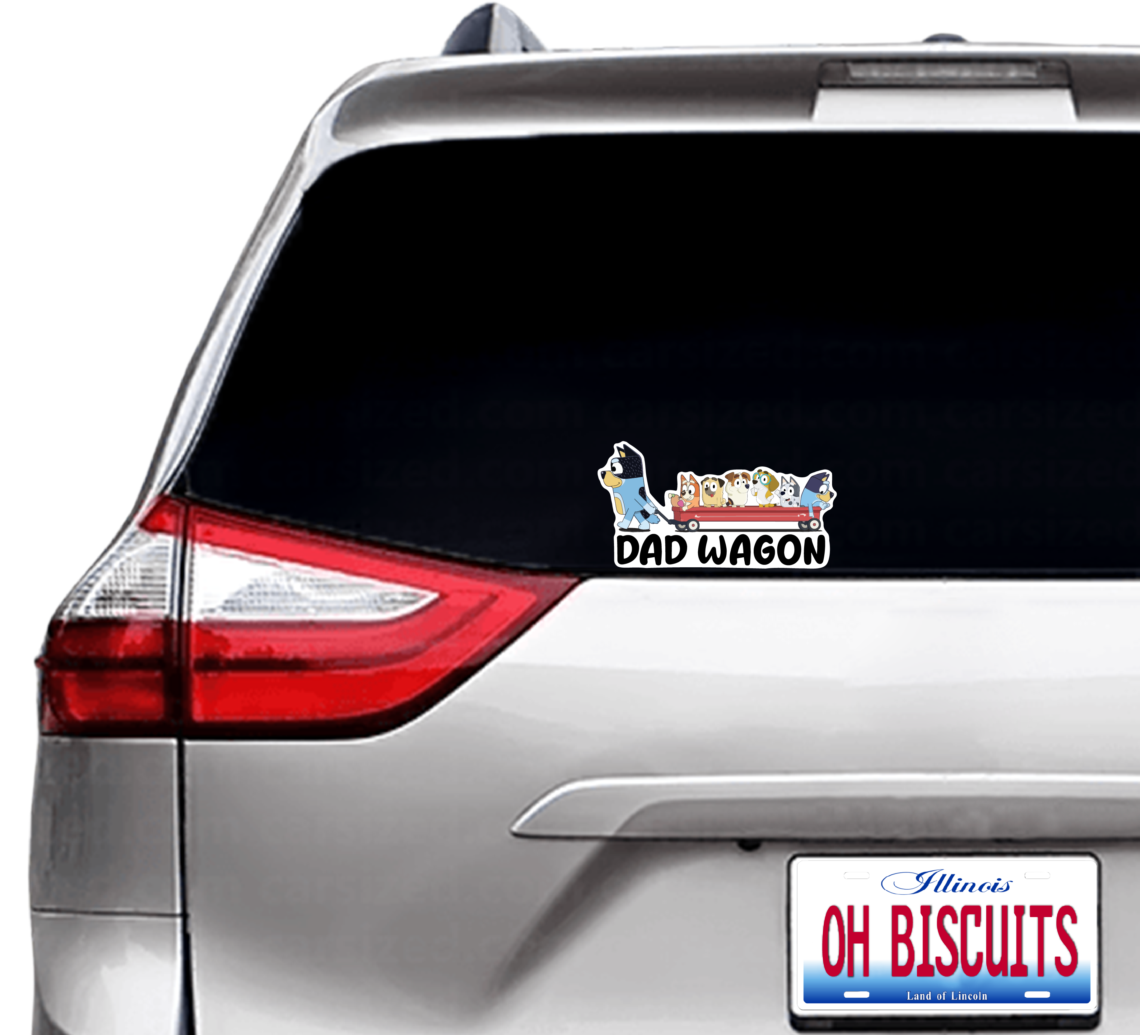 (B113) Dad Wagon With 6 Kids - Dog Family Decal / Sticker