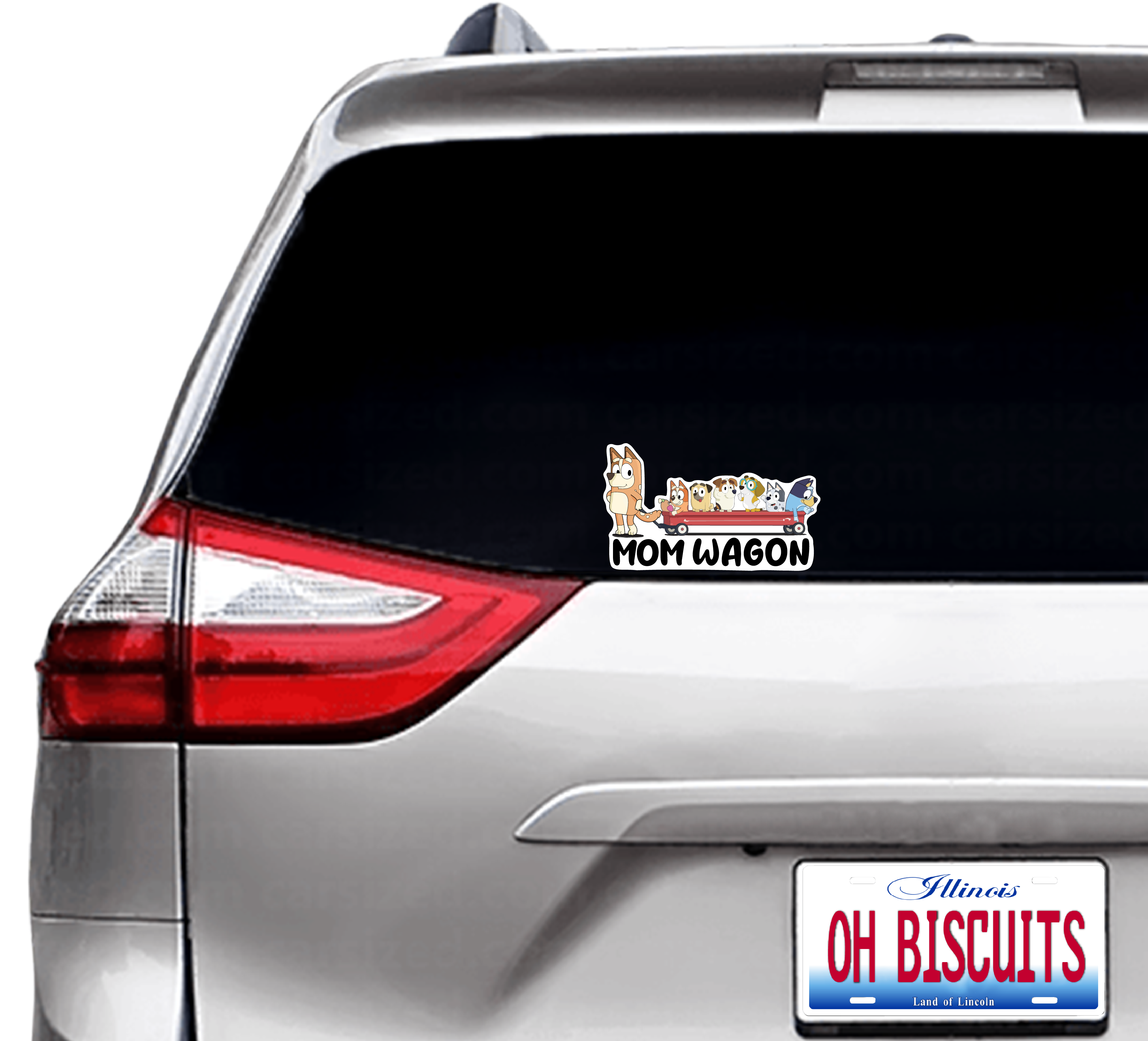 (B114) Mom Wagon With 6 Kids - Dog Family Decal / Sticker