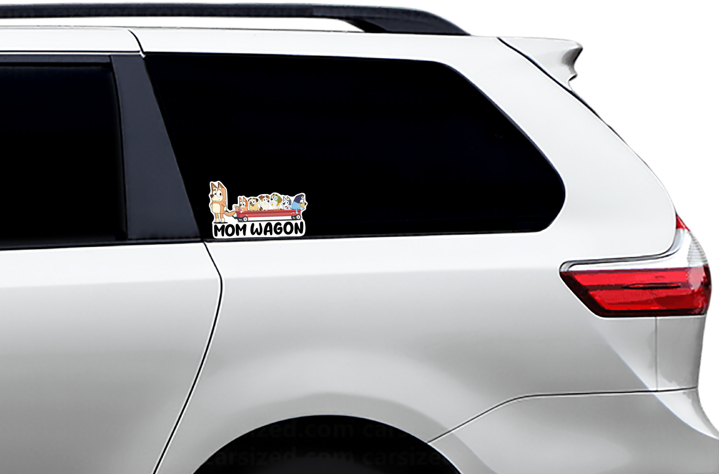 (B114) Mom Wagon With 6 Kids - Dog Family Decal / Sticker