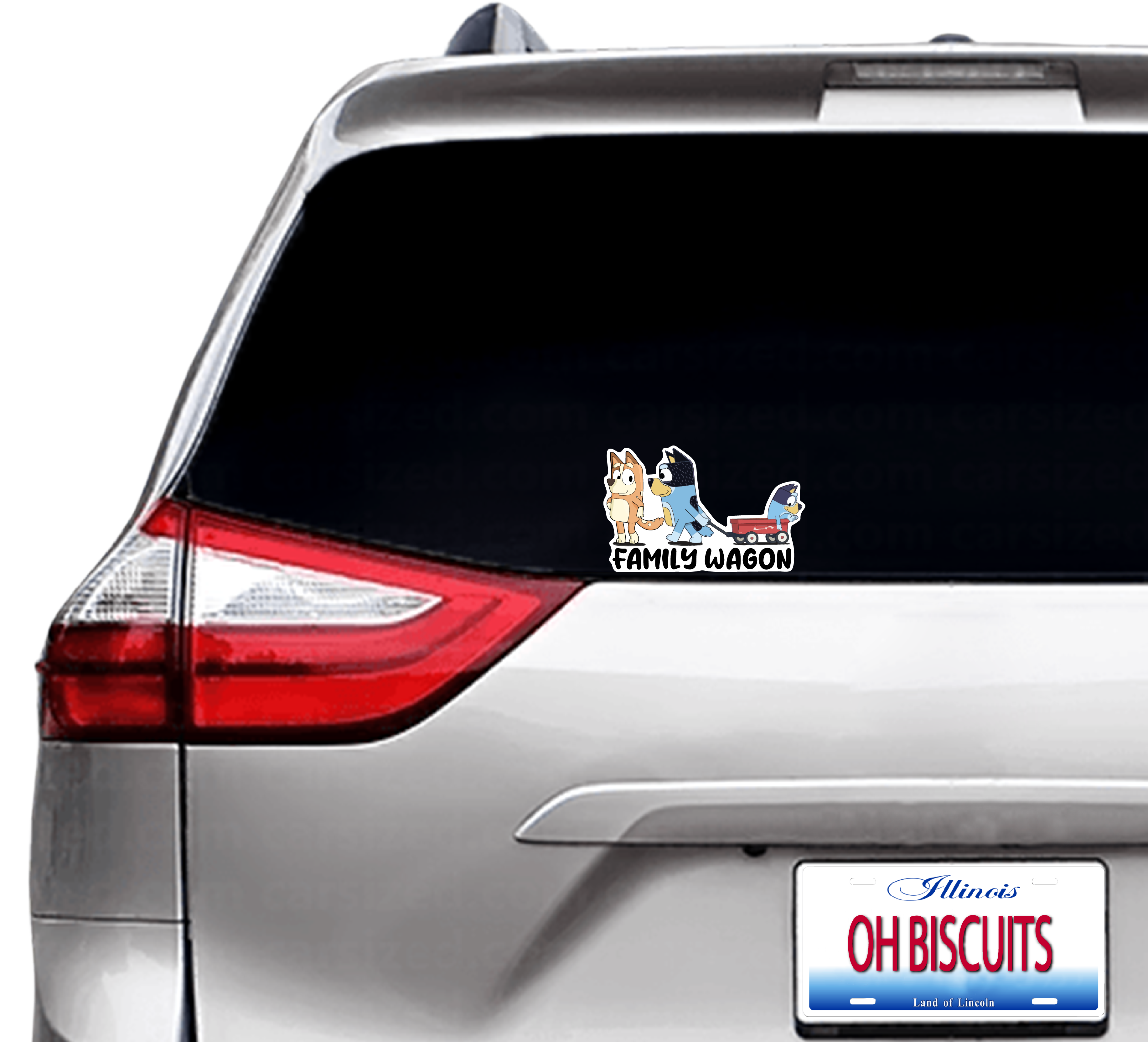 (B125) Family Wagon With 1 Kid - Dog Family Decal / Sticker