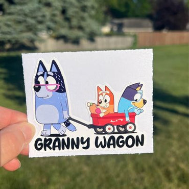 (B25) Granny Wagon of 2 - Dog Family Decal / Sticker