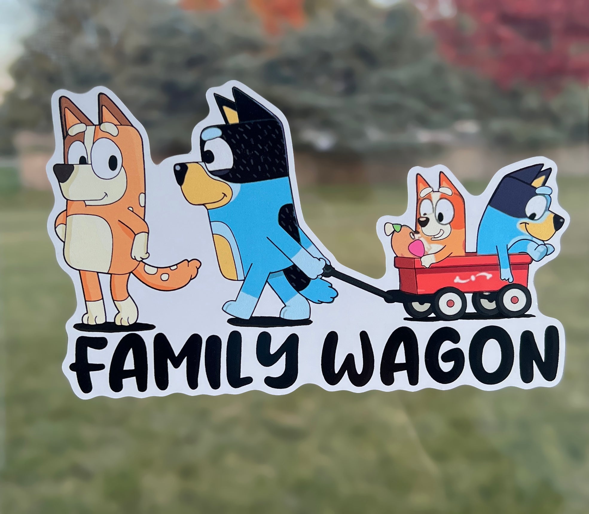 (B58) Family Wagon With 2 Kids - Dog Family Decal / Sticker