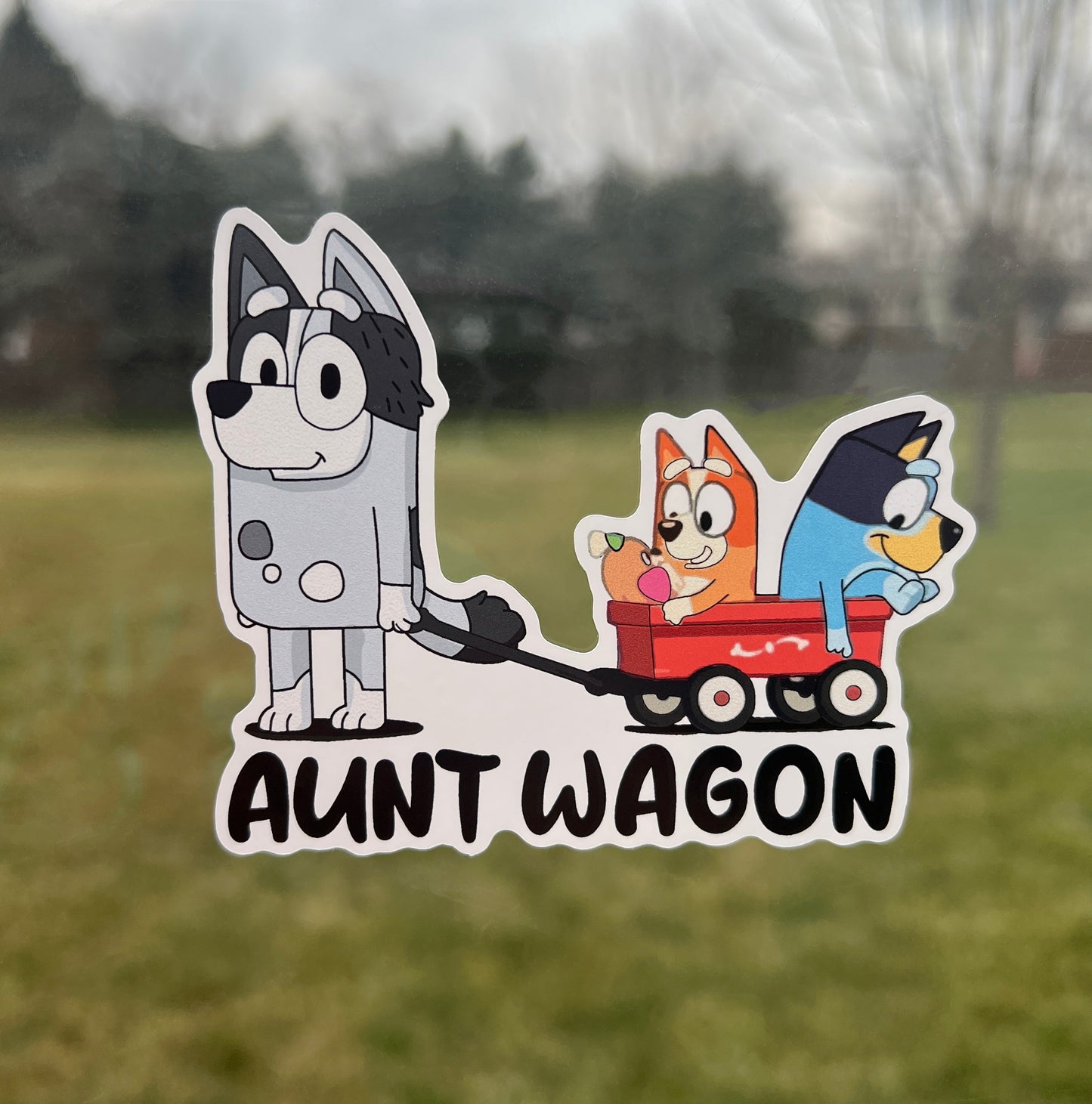 (B71) Aunt Wagon of 2 - Dog Family Decal / Sticker