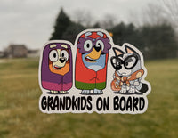 (B81) Grandkids On Board 3g - Dog Family Decal / Sticker