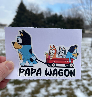 (B82) Papa Wagon With 3 Kids - Dog Family Decal / Sticker