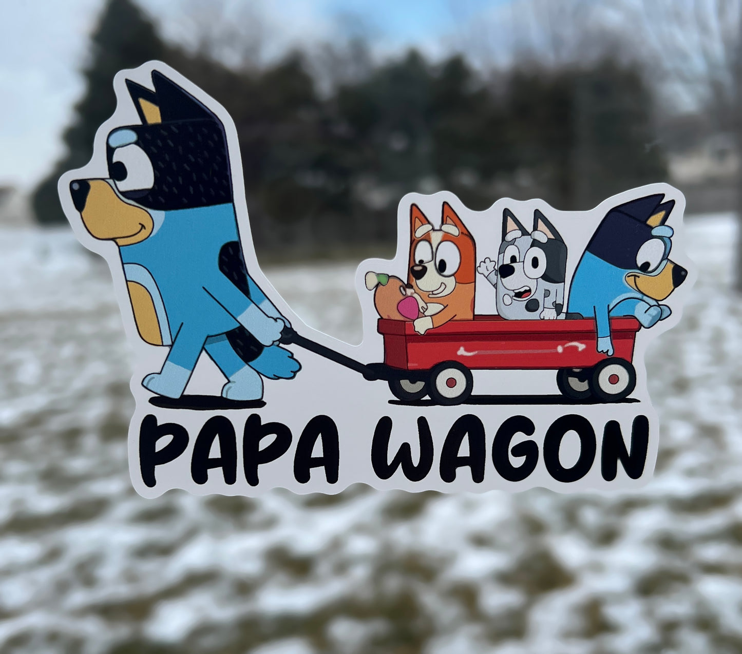 (B82) Papa Wagon With 3 Kids - Dog Family Decal / Sticker