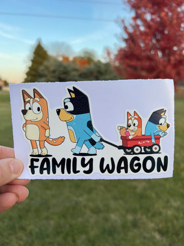 (B58) Family Wagon With 2 Kids - Dog Family Decal / Sticker