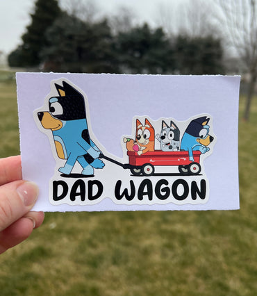 (B68) Dad Wagon With 3 Kids - Dog Family Decal / Sticker