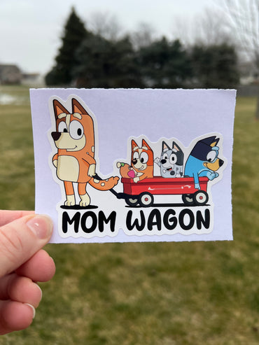 (B65) Mom Wagon With 3 Kids - Dog Family Decal / Sticker