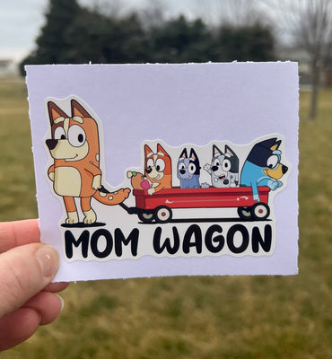 (B66) Mom Wagon With 4 Kids - Dog Family Decal / Sticker