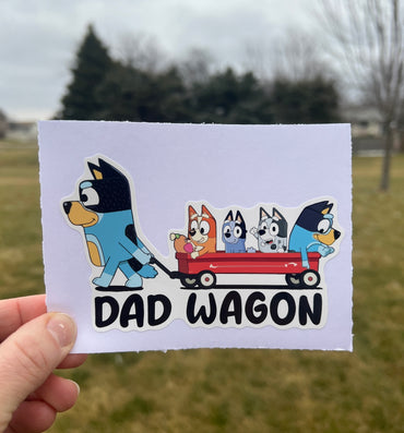 (B69) Dad Wagon With 4 Kids - Dog Family Decal / Sticker