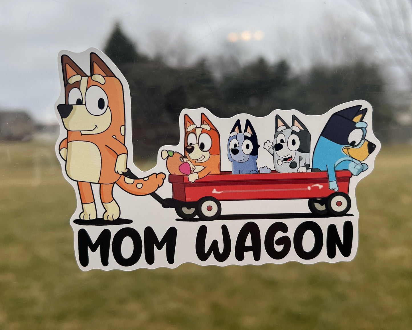 (B66) Mom Wagon With 4 Kids - Dog Family Decal / Sticker