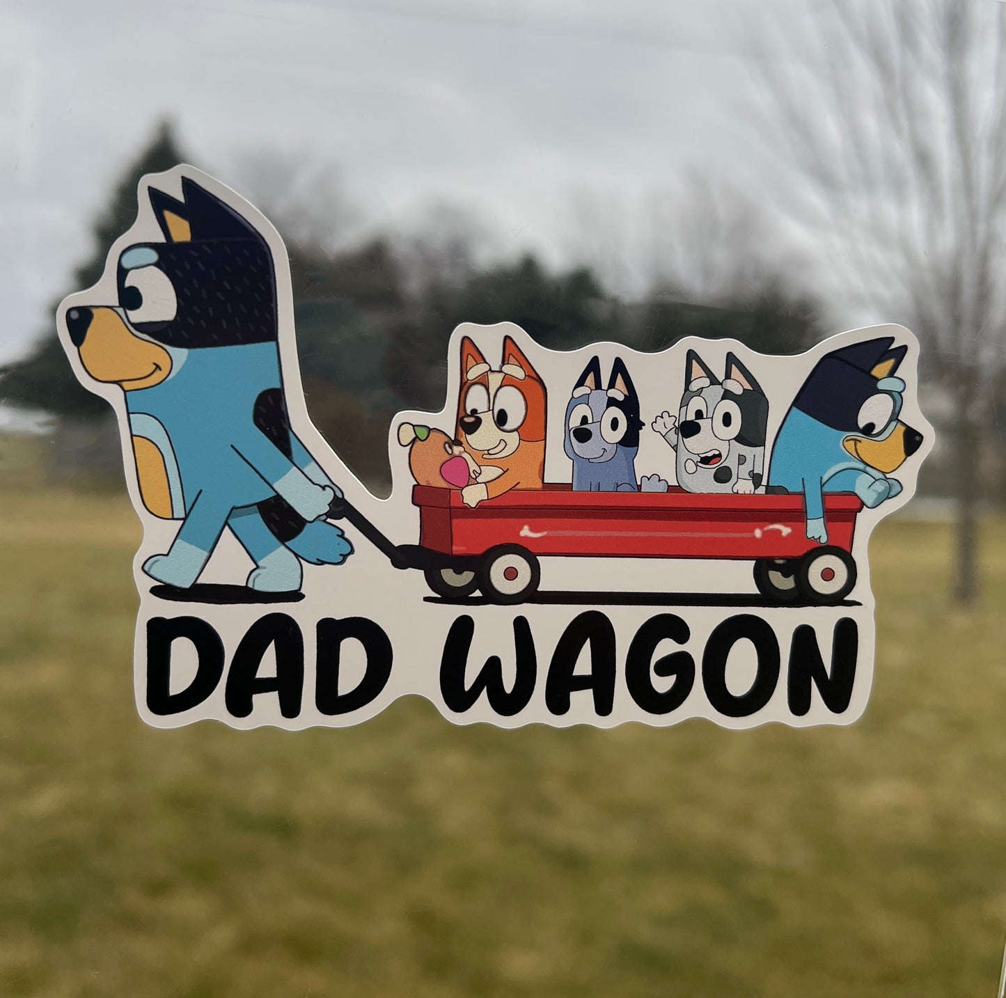 (B69) Dad Wagon With 4 Kids - Dog Family Decal / Sticker