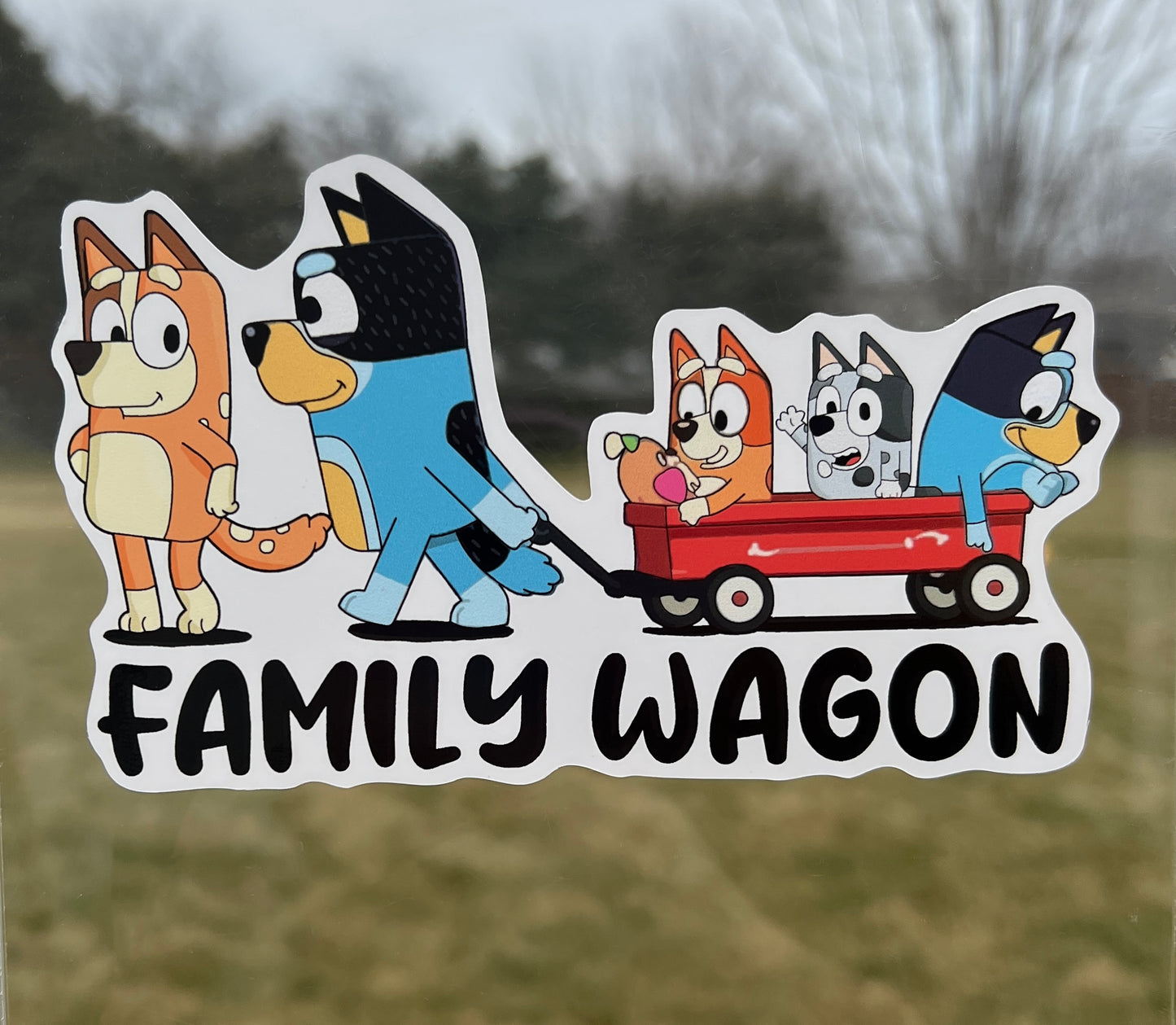 (B62) Family Wagon With 3 Kids - Dog Family Decal / Sticker