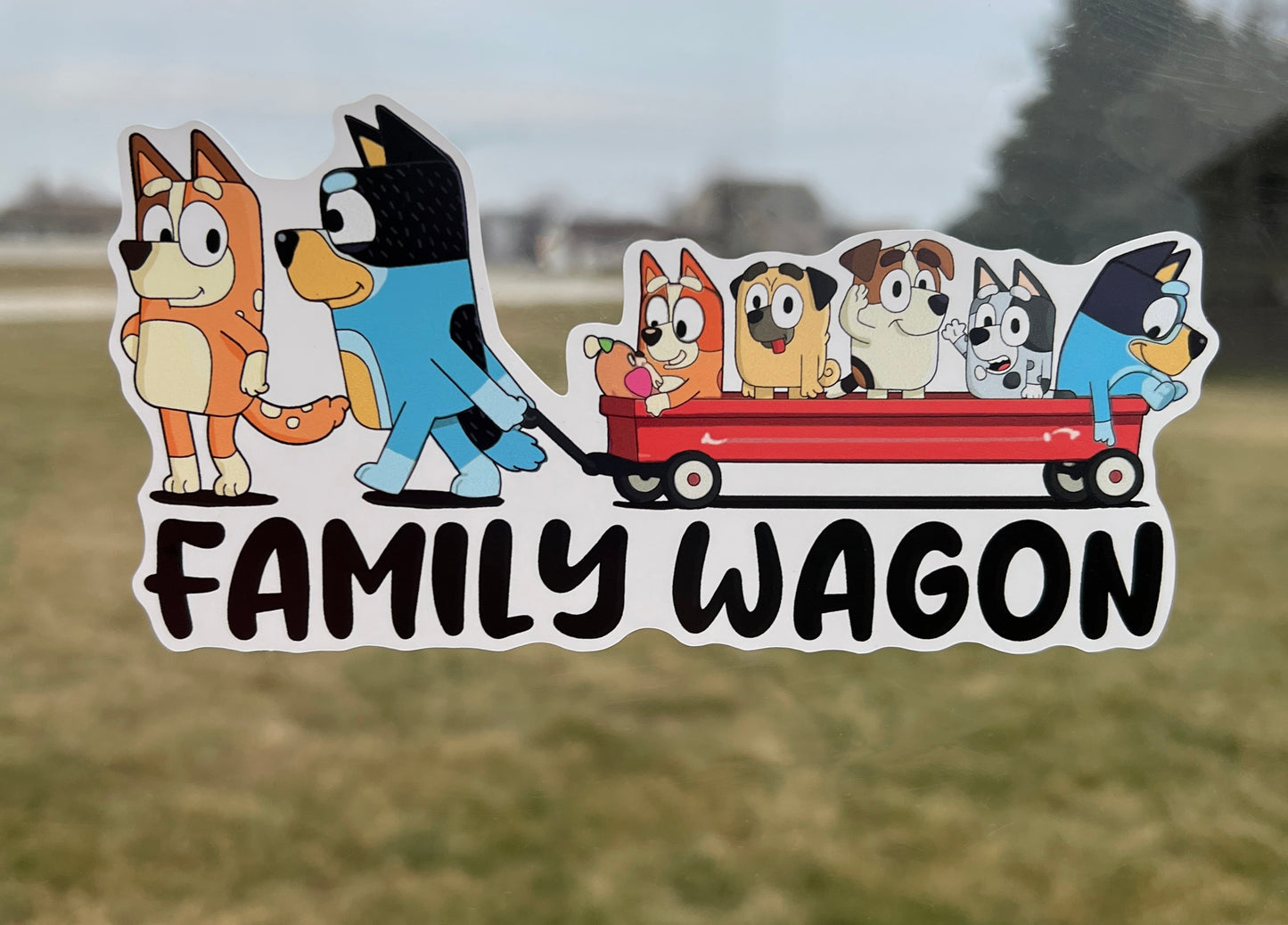 (B64) Family Wagon With 5 Kids - Dog Family Decal / Sticker