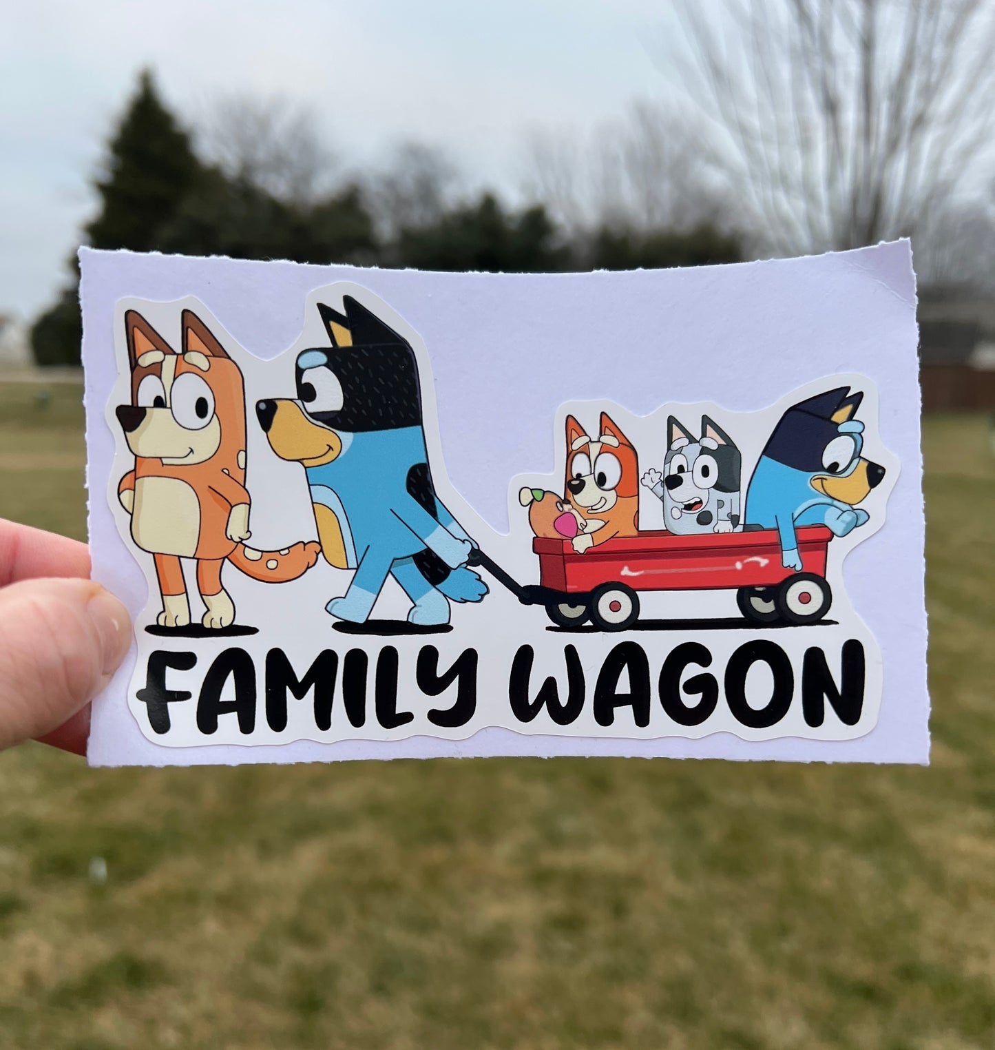 (B62) Family Wagon With 3 Kids - Dog Family Decal / Sticker