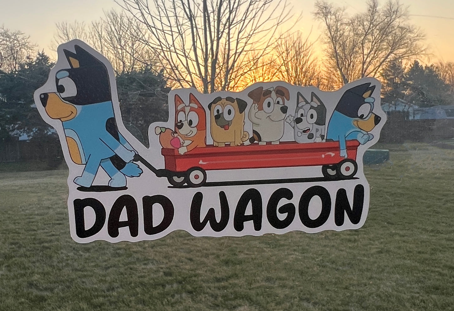 (B70) Dad Wagon With 5 Kids - Dog Family Decal / Sticker