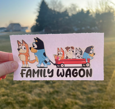 (B63) Family Wagon With 4 Kids - Dog Family Decal / Sticker