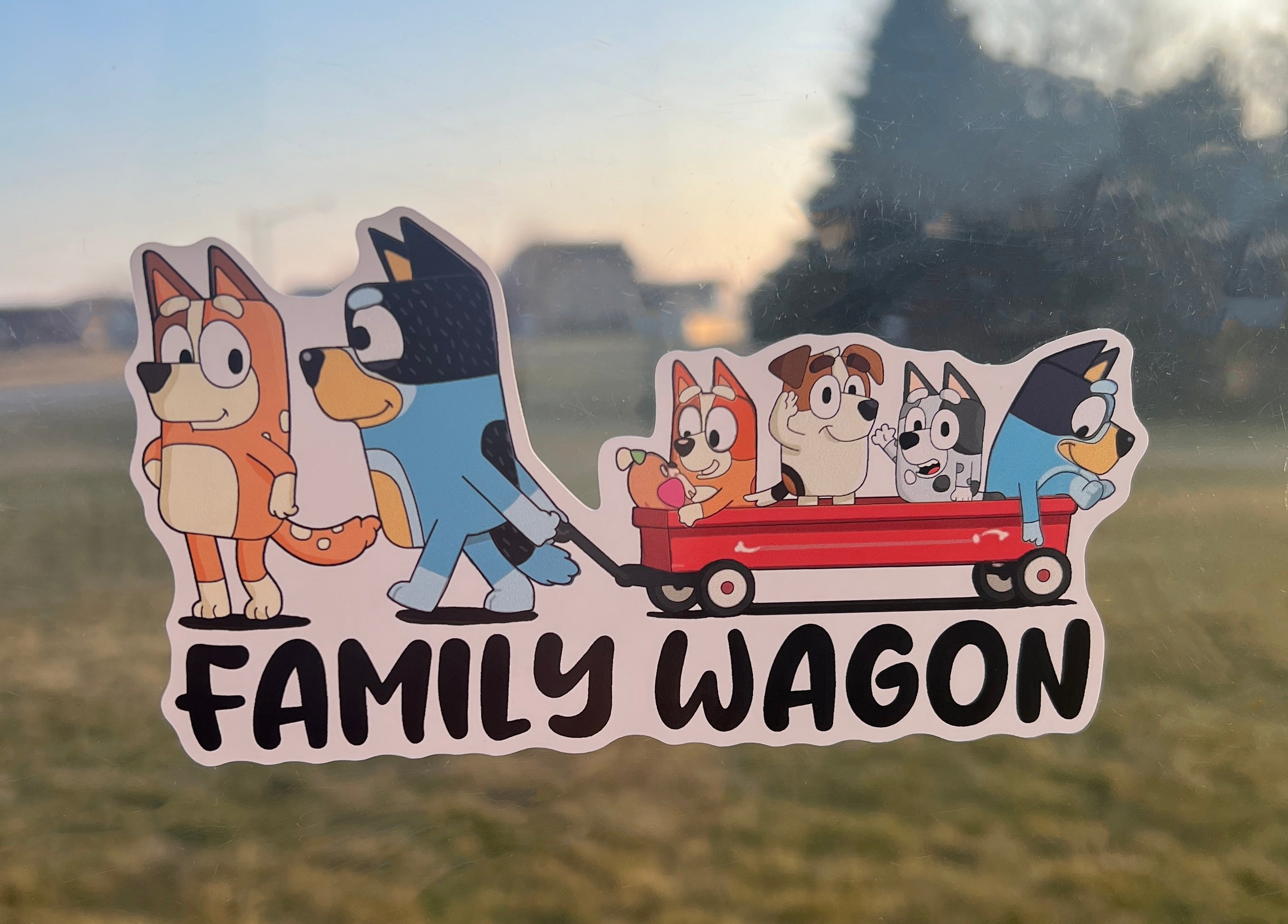 (B63) Family Wagon With 4 Kids - Dog Family Decal / Sticker