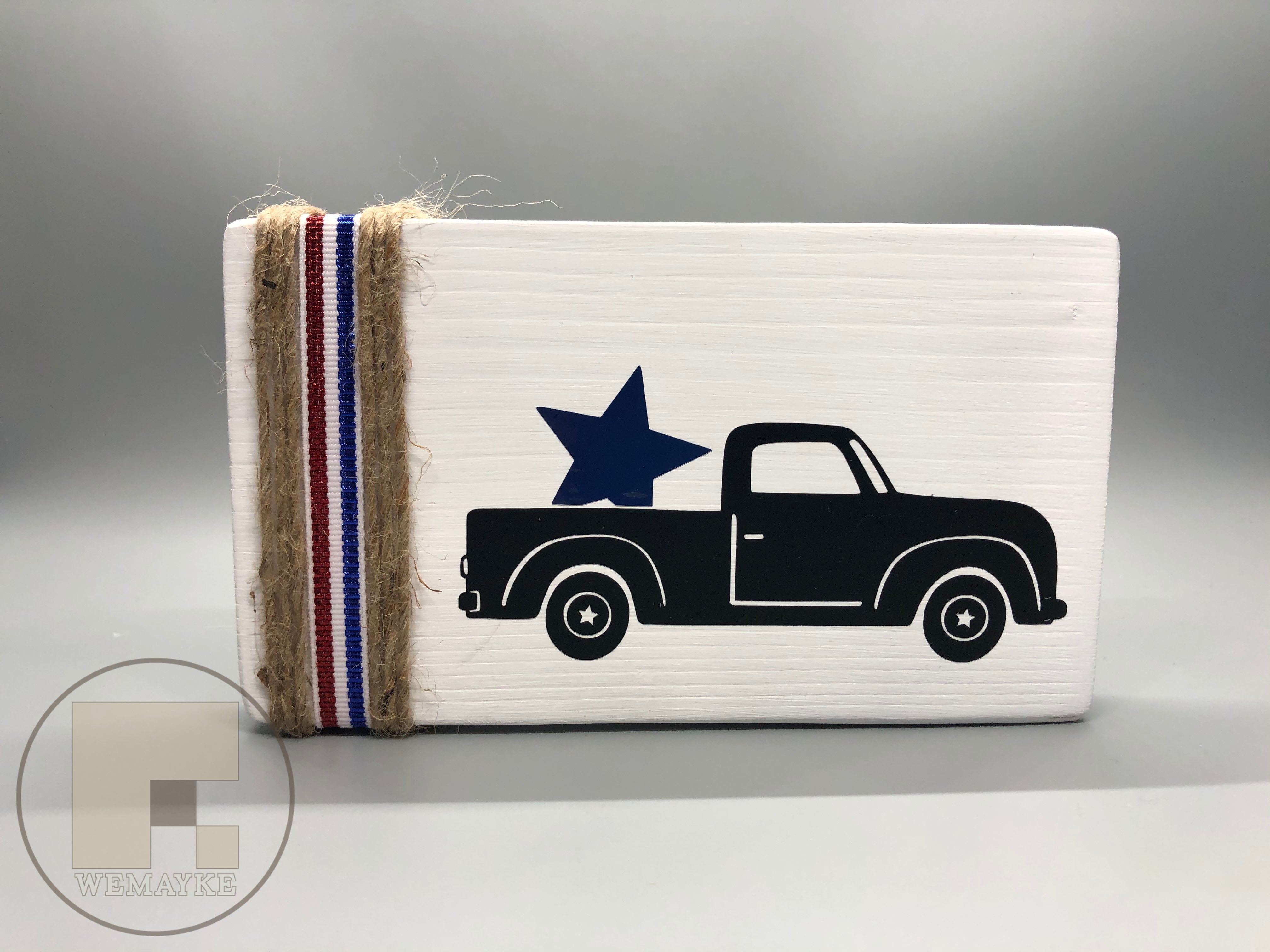Patriotic Tier Tray Single Piece Truck Wood Décor